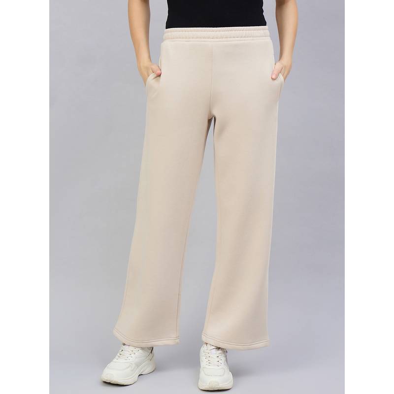 98 Degree North Women Beige Fleece Straight Textured Trackpant (M)