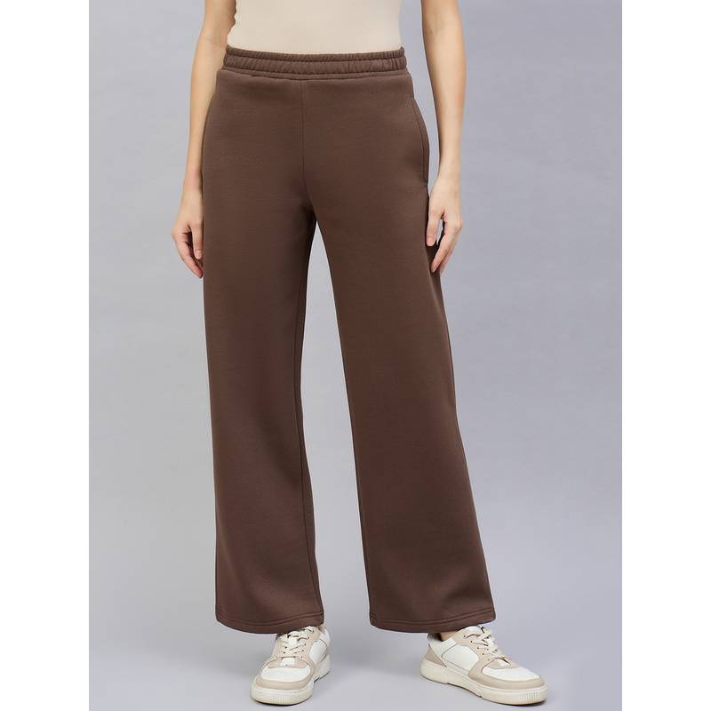 98 Degree North Women Brown Fleece Straight Textured Trackpant (L)