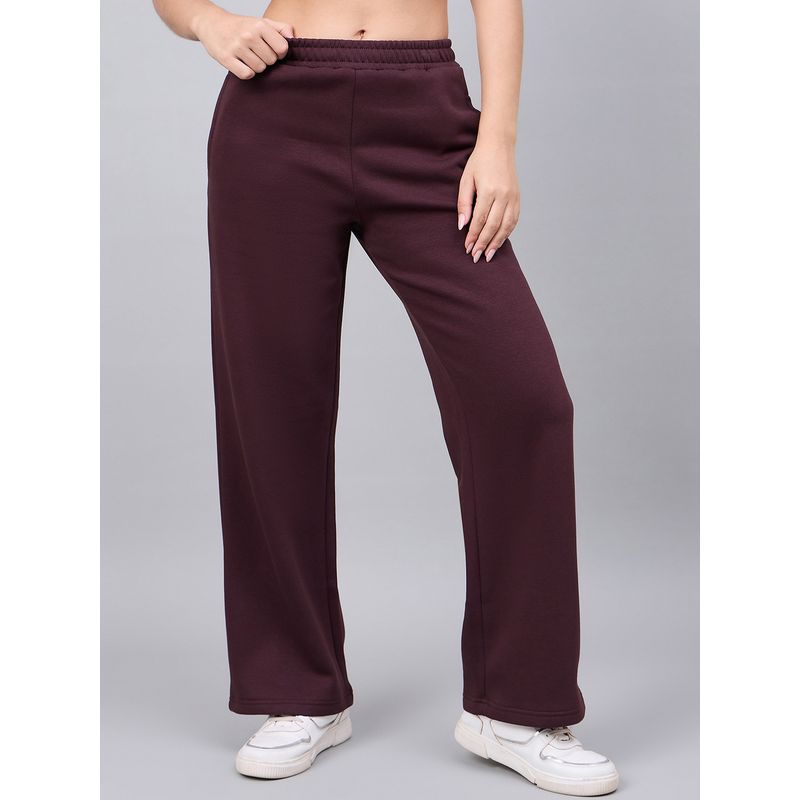 98 Degree North Women Wine Fleece Straight Textured Trackpant (L)
