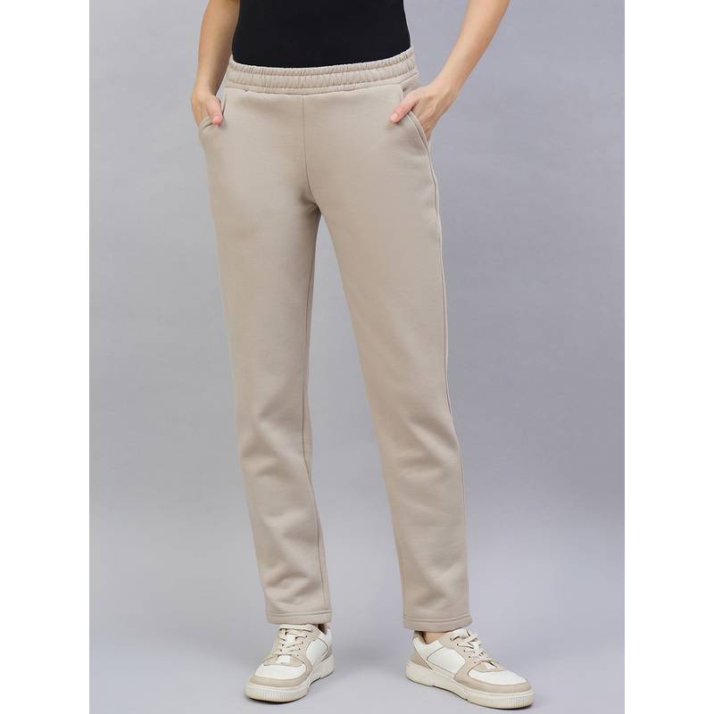 98 Degree North Women Khaki Fleece Straight Textured Trackpant (S)
