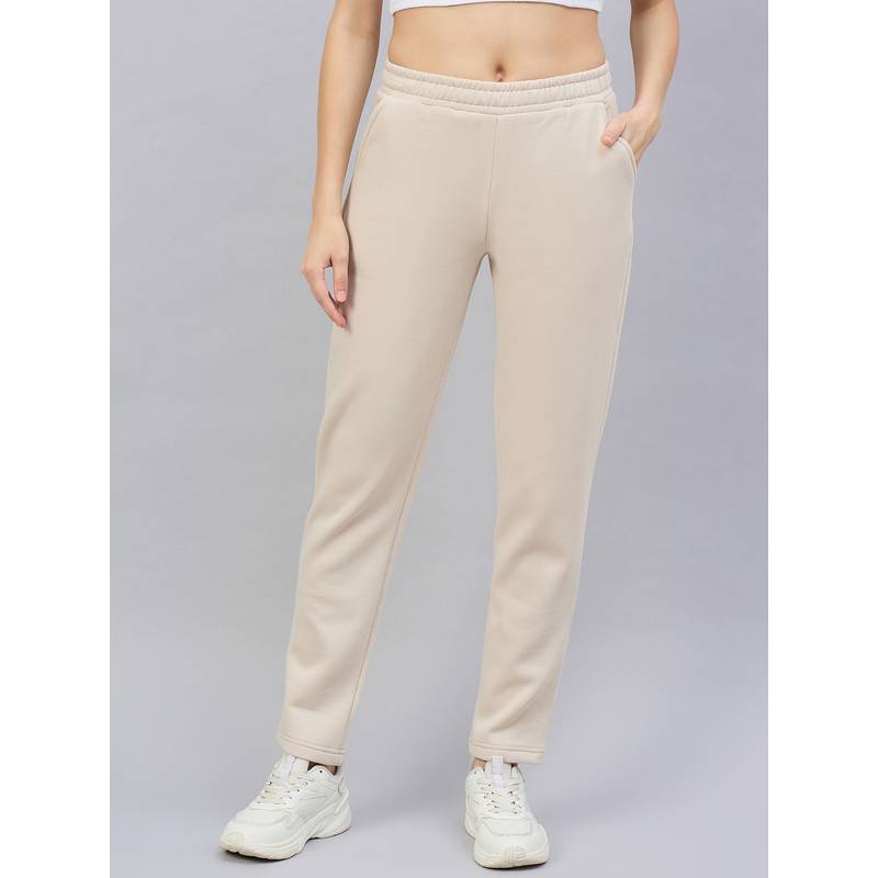 98 Degree North Women Beige Fleece Textured Straight Trackpant (S)