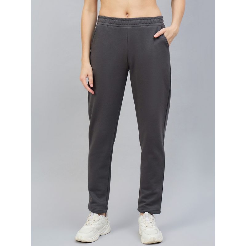 98 Degree North Women Charcoal Fleece Straight Textured Trackpant (S)