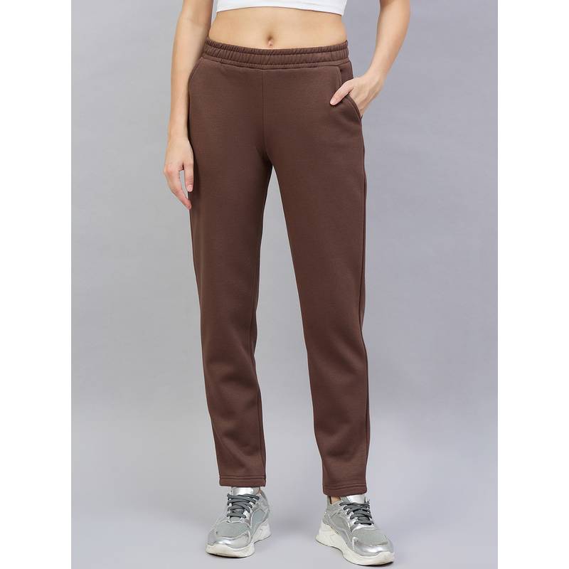 98 Degree North Women Brown Fleece Straight Textured Trackpant (S)