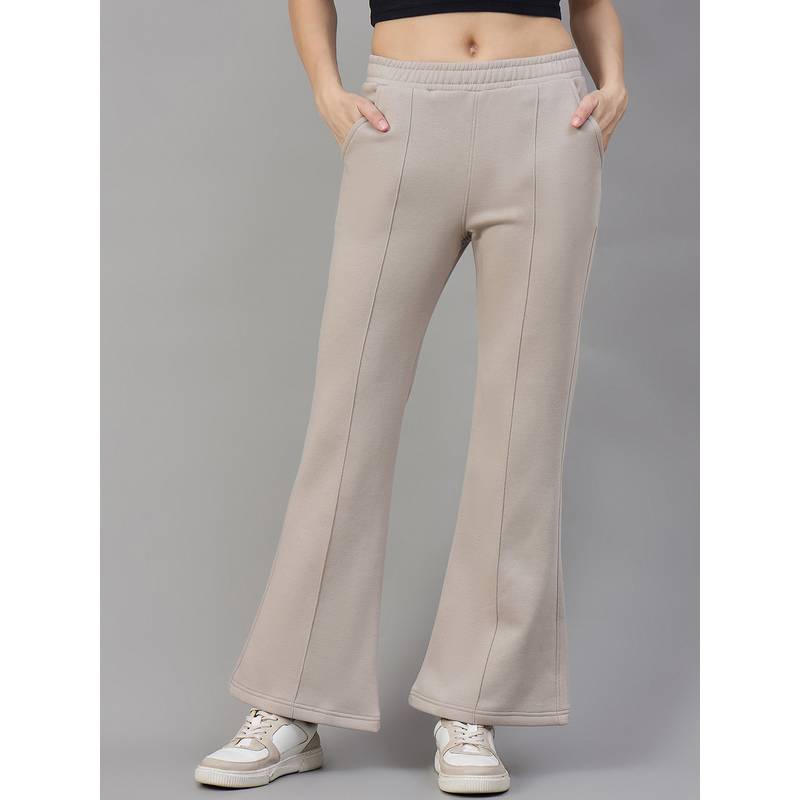 98 Degree North Women Khaki Fleece Boot Cut Textured Trackpant (S)