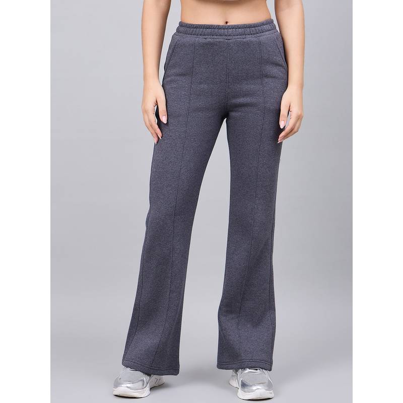 98 Degree North Women Charcoal Fleece Boot Cut Textured Trackpant (S)