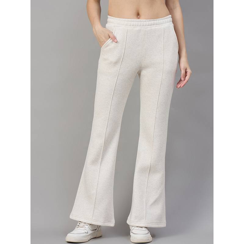 98 Degree North Women Off White Fleece Boot Cut Textured Trackpant (S)