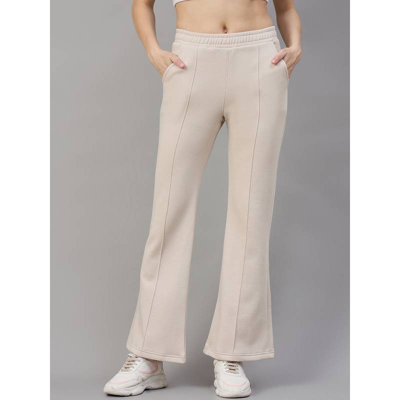 98 Degree North Women Beige Fleece Boot Cut Textured Trackpant (S)