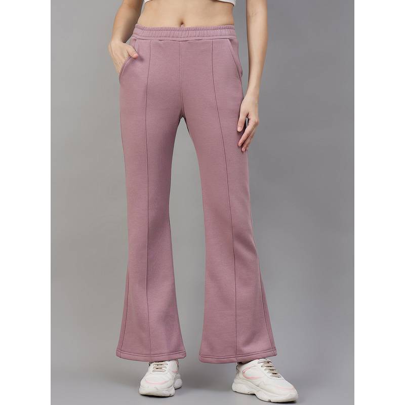 98 Degree North Women Peach Fleece Boot Cut Textured Trackpant (XL)