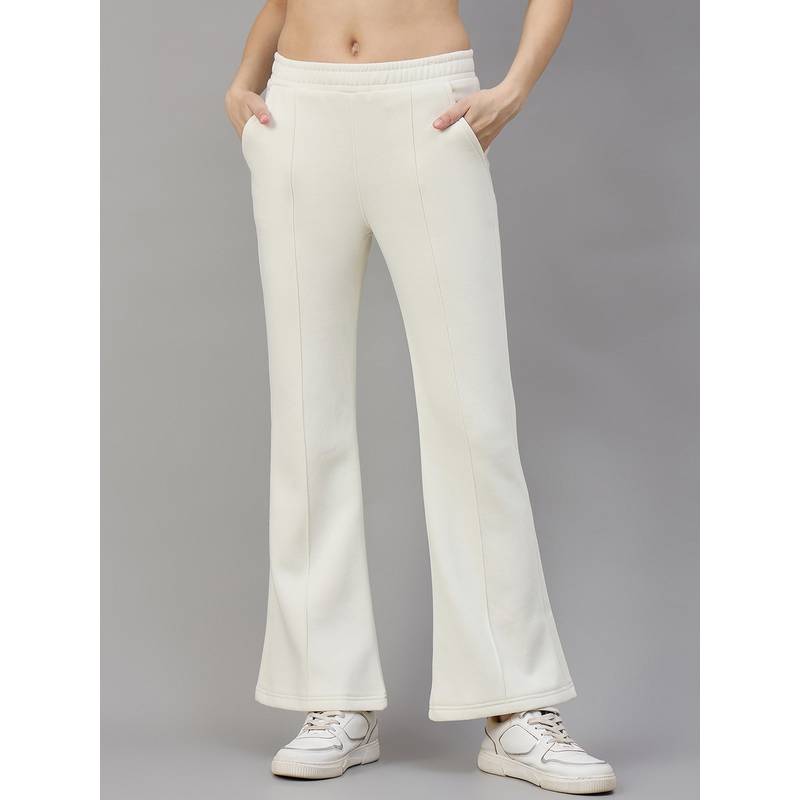 98 Degree North Women Cream Fleece Boot Cut Textured Trackpant (S)