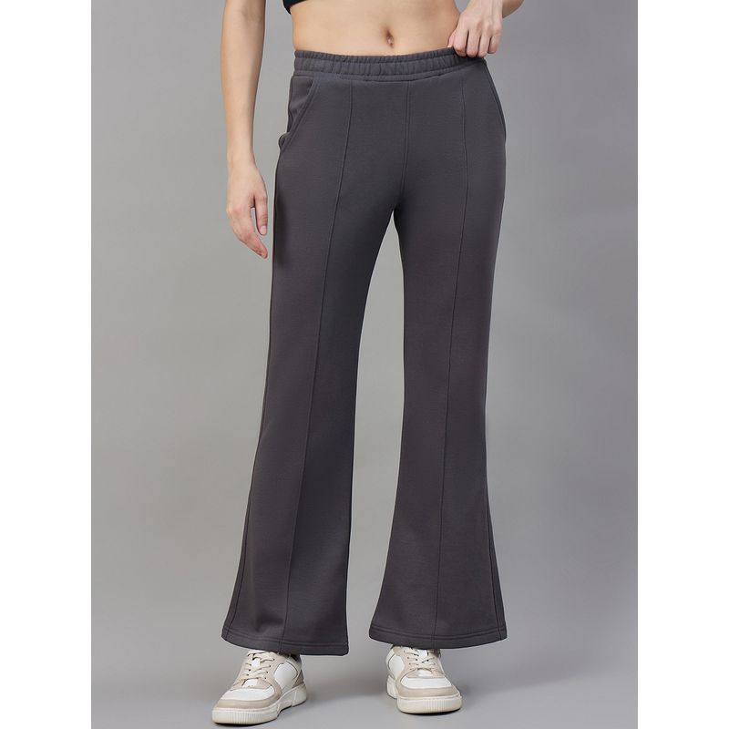 98 Degree North Women Grey Fleece Boot Cut Textured Trackpant (M)