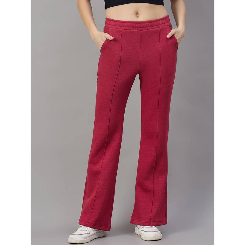98 Degree North Women Red Fleece Boot Cut Textured Trackpant (S)