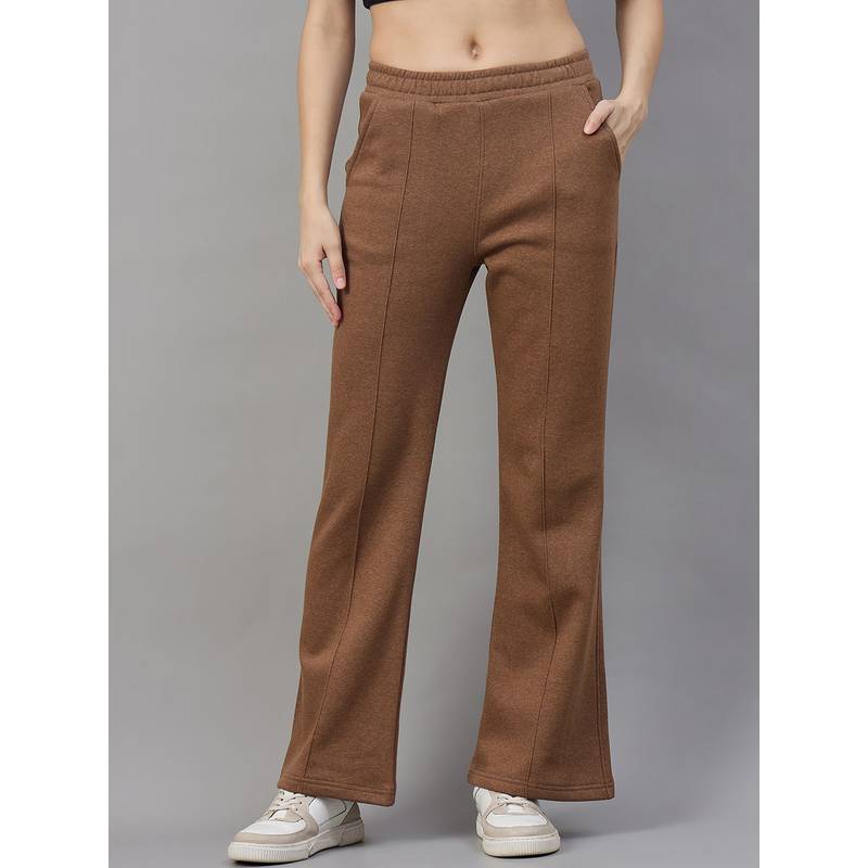 98 Degree North Women Fleece Brown Flared Textured Trackpant (S)