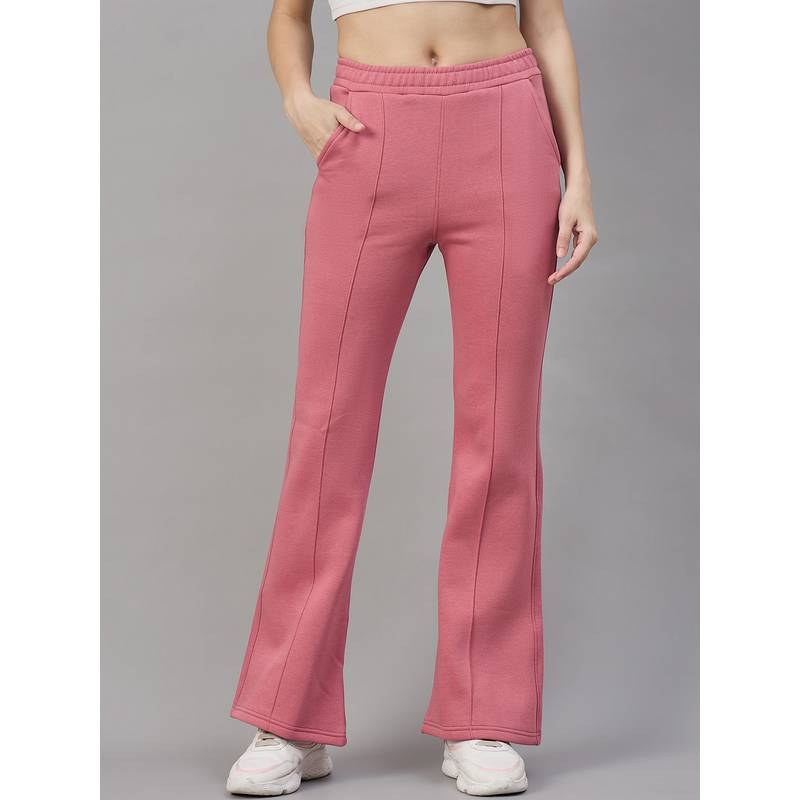 98 Degree North Women Pink Fleece Flared Textured Trackpant (S)