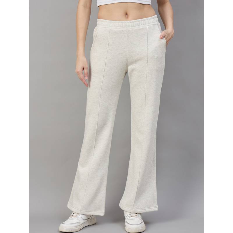 98 Degree North Women Off White Fleece Flared Textured Trackpant (S)