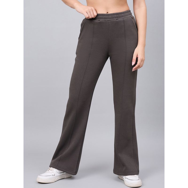 98 Degree North Women Grey Fleece Textured Flared Trackpant (S)