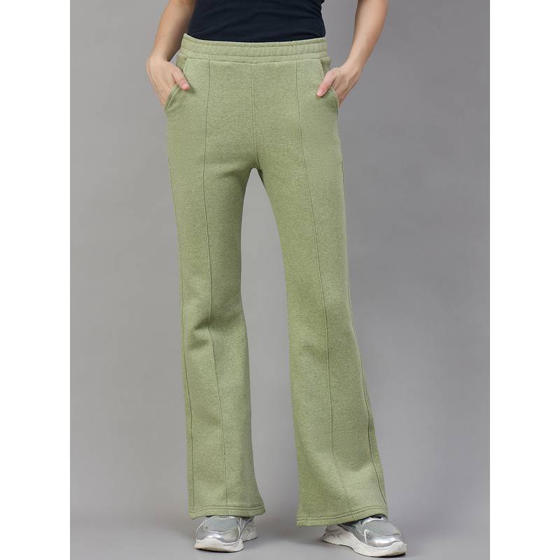 98 Degree North Women Fleece Green Flared Textured Trackpant (S)