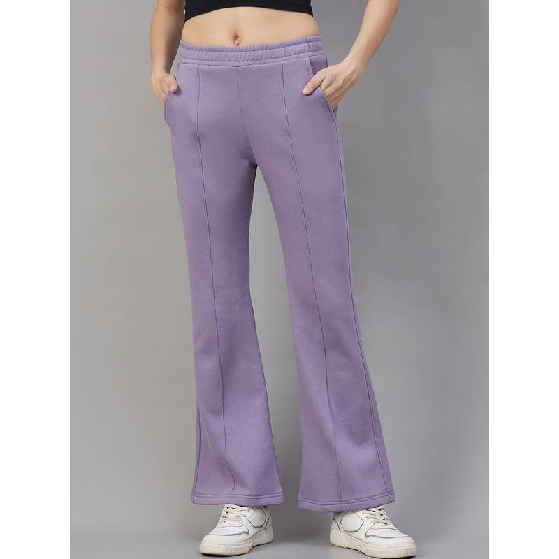 98 Degree North Women Purple Fleece Flared Textured Trackpant (S)