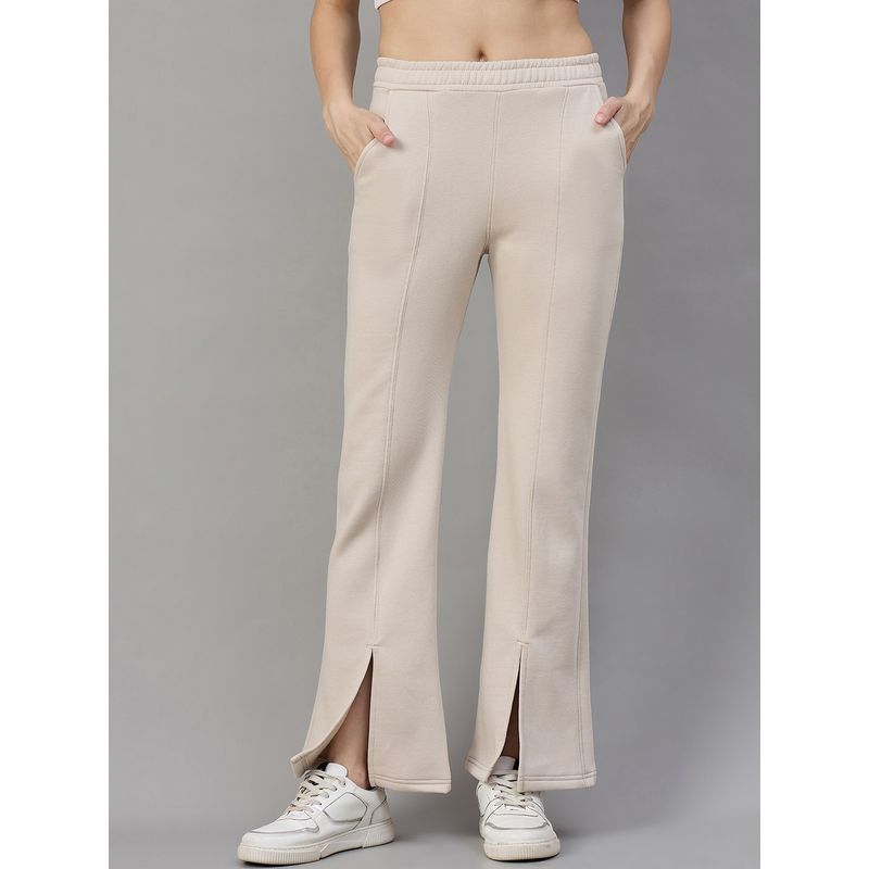 98 Degree North Women Beige Fleece Flared Textured Trackpant (S)