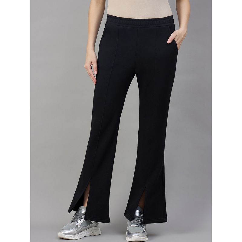 98 Degree North Women Black Fleece Flared Textured Trackpant (S)