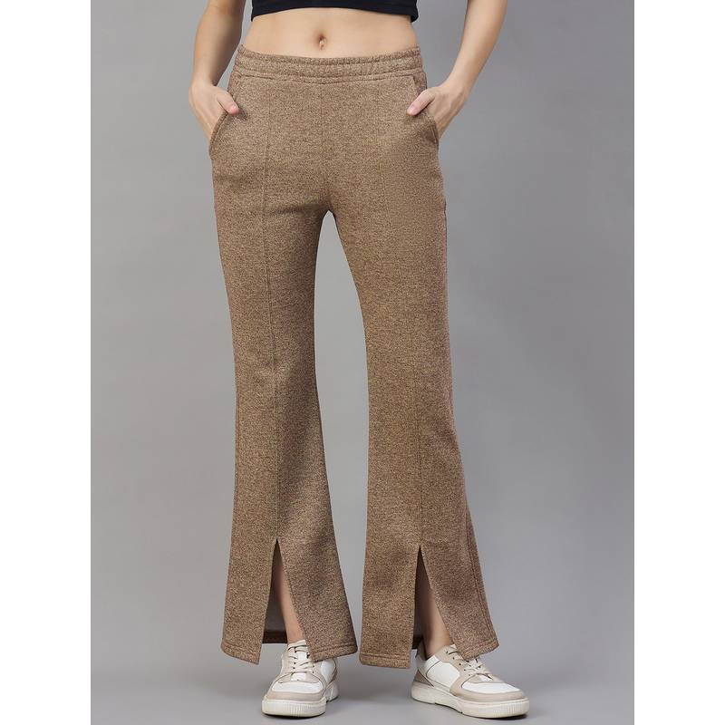 98 Degree North Women Brown Flared Fleece Textured Trackpant (M)