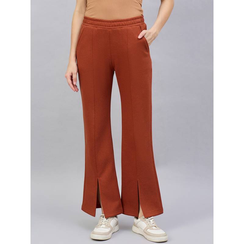 98 Degree North Women Rust Fleece Flared Textured Trackpant (S)