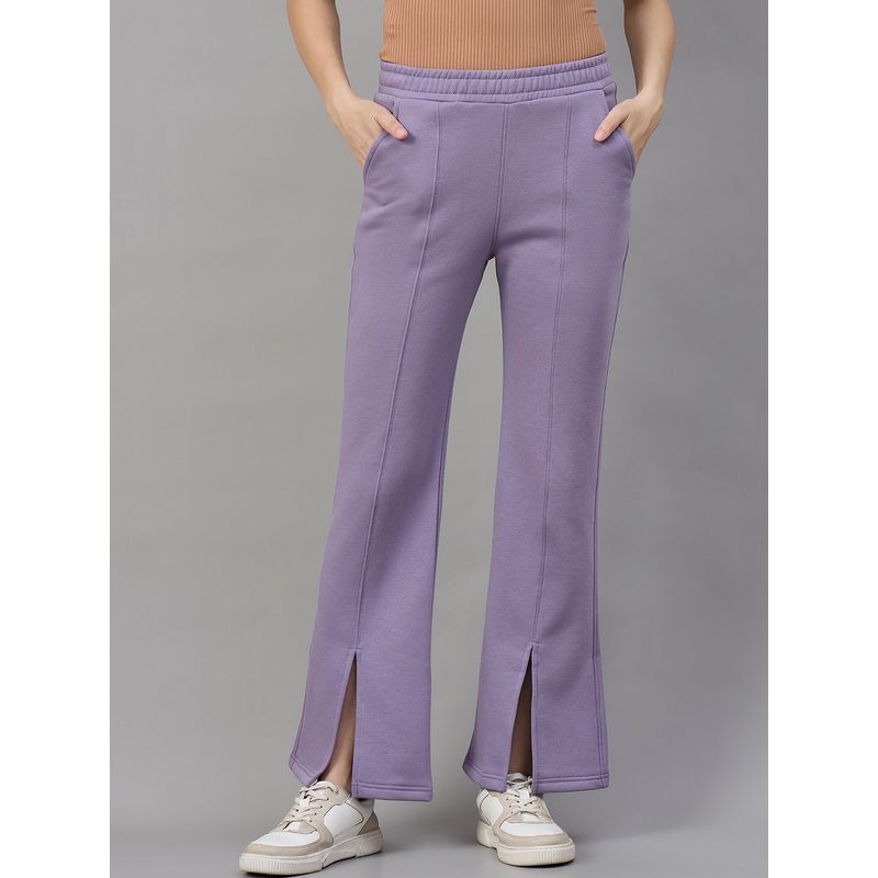 98 Degree North Women Lavender Fleece Flared Textured Trackpant (S)