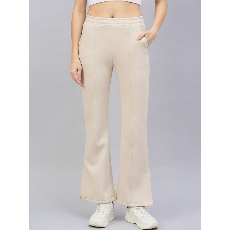 98 Degree North Women Beige Fleece Flared Textured Trackpant (S)