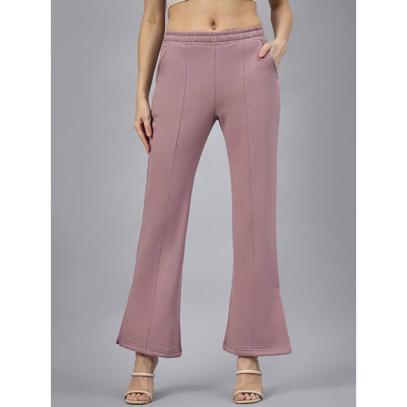 98 Degree North Women Pink Fleece Flared Textured Trackpant (S)