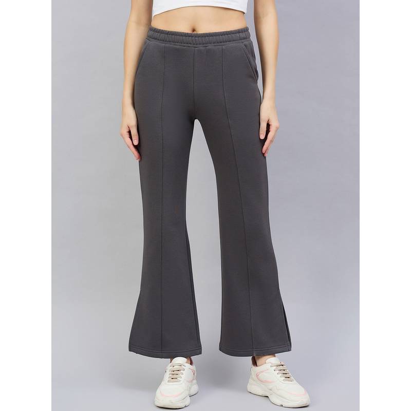 98 Degree North Women Charcoal Fleece Flared Textured Trackpant (S)