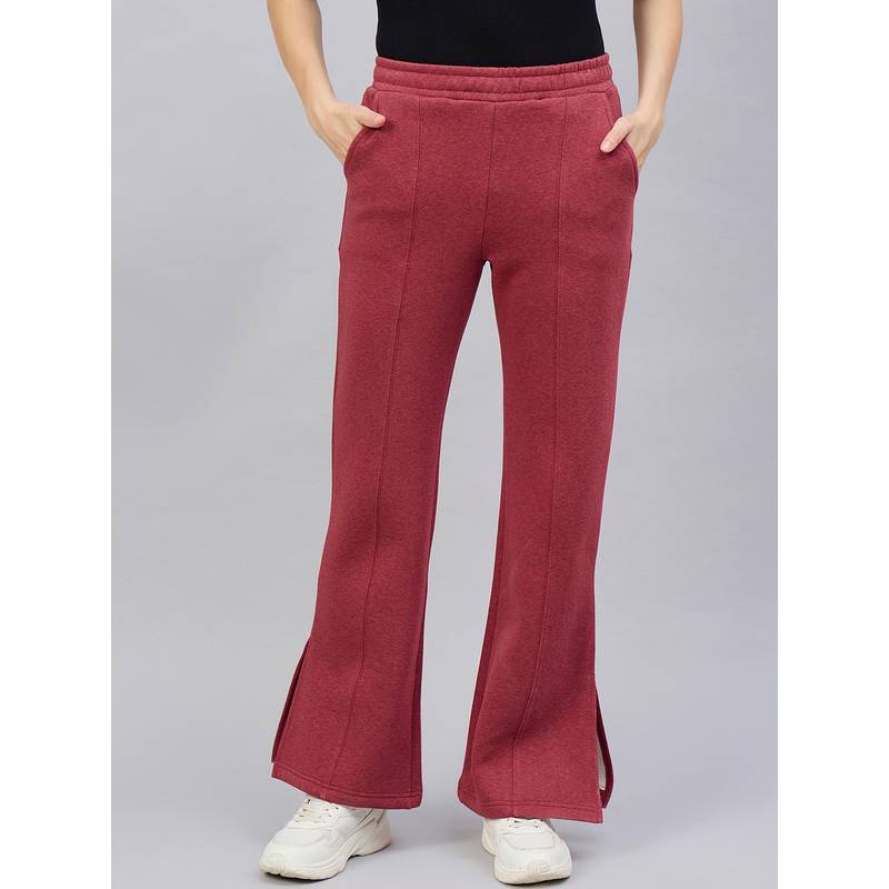 98 Degree North Women Red Fleece Flared Textured Trackpant (L)