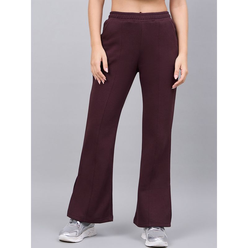 98 Degree North Women Wine Fleece Flared Textured Trackpant (S)