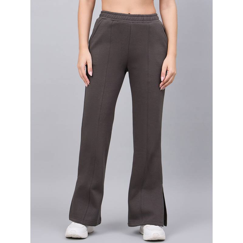 98 Degree North Women Brown Fleece Flared Textured Trackpant (2XL)