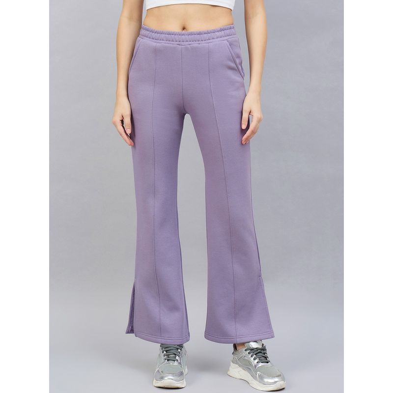 98 Degree North Women Purple Fleece Flared Textured Trackpant (S)