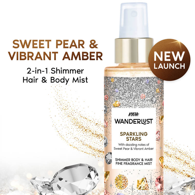 Nykaa Wanderlust Sparkling Stars Hair & Body Mist Long-Lasting Perfume Fruity Vanilla Fragrance