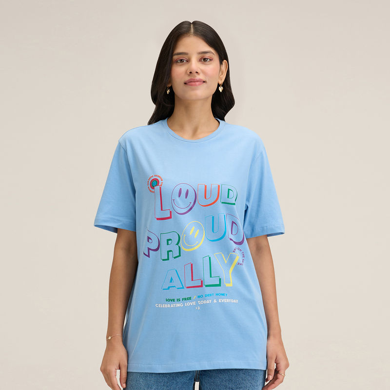 Twenty Dresses by Nykaa Fashion Basics Blue Graphic Abstract Printed Pride Tshirt (L)