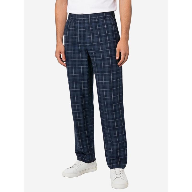 Bonjour Navy Blue Checks Cotton Pyjama (L)