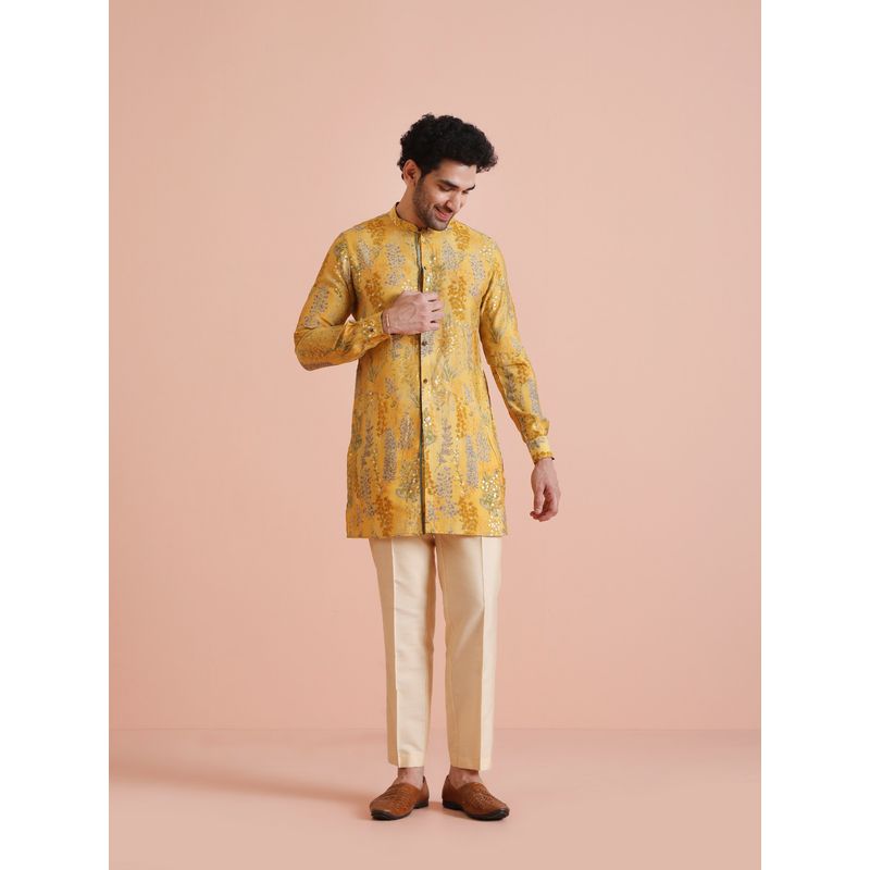 KISAH Men Yellow Floral Mid Kurta and Pant (42)