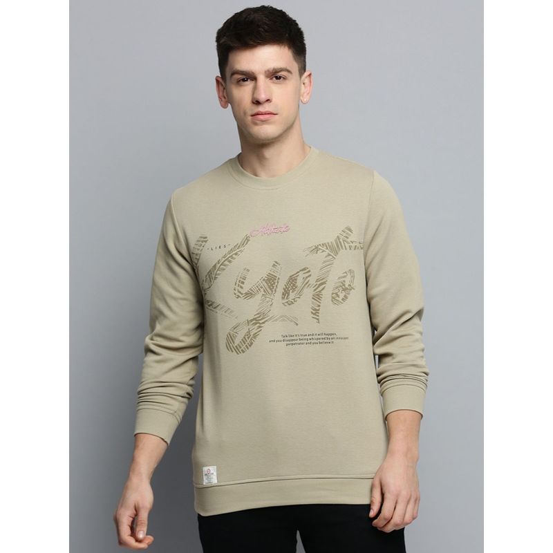 SHOWOFF Mens Round Neck Solid Beige Pullover Sweatshirt (M)