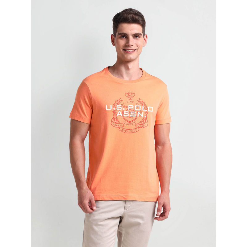 U.S. POLO ASSN. Slim Fit Brand Printed T-Shirt Orange (L)