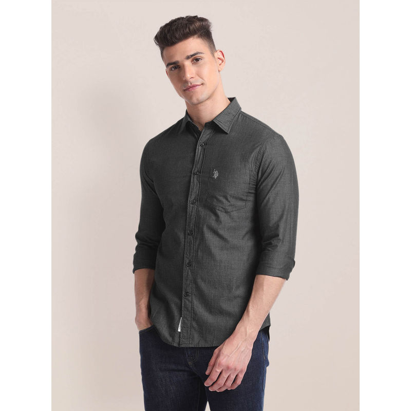 U.S. POLO ASSN. Premium Cotton Patterned Casual Shirt Charcoal (L)