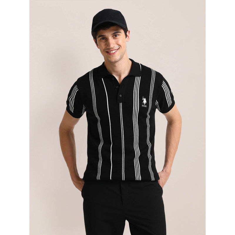 U.S. POLO ASSN. Slim Fit Vertical Stripes Polo T-Shirt Black (M)
