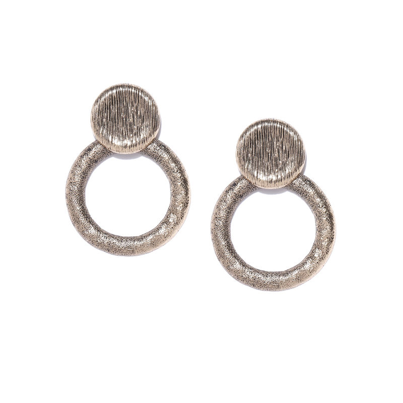 Priyaasi Antique Gold Plated Hoop Shaped Geometric Drop Earrings