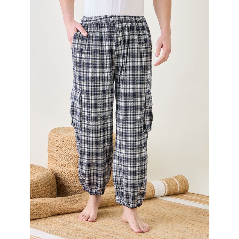 The Kaftan Company Mens Blue Checks Lounge Pants (L)