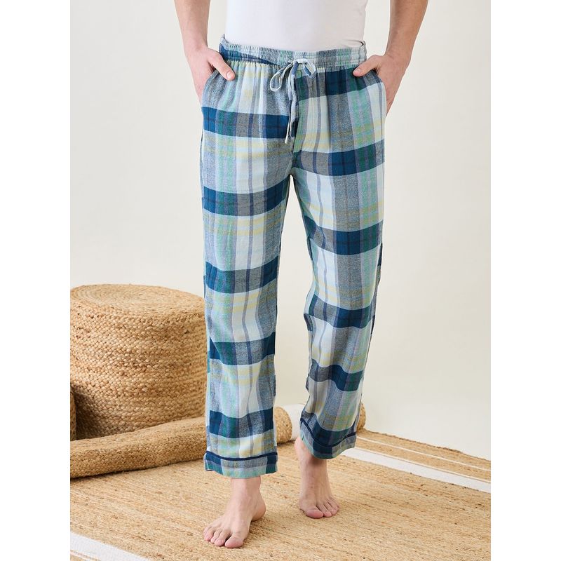 The Kaftan Company Mens Blue Checks Lounge Pants (XL)