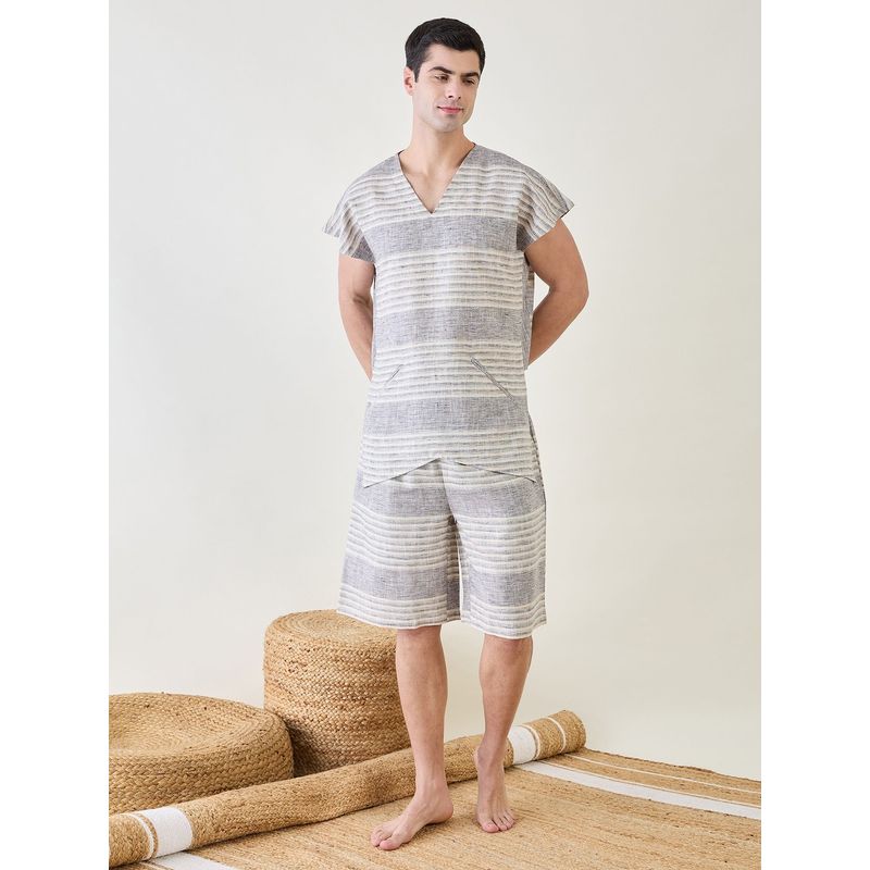 The Kaftan Company Mens Grey Cotton Kimono Top and Shorts (Set of 2) (2XL)