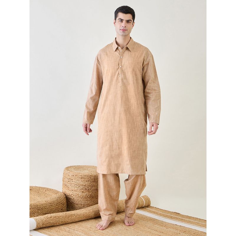 The Kaftan Company Mens Brown Pathani Kurta and Pyjama (Set of 2) (S)