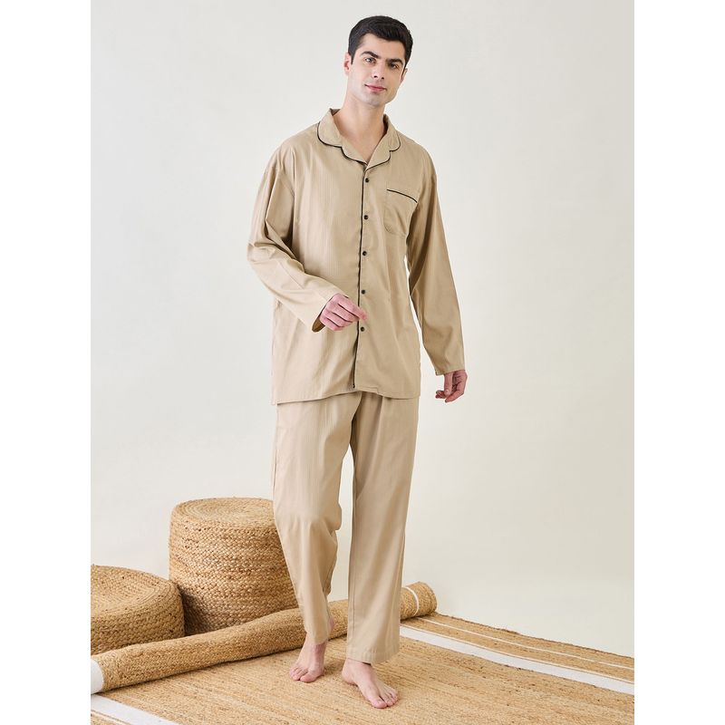 The Kaftan Company Mens Beige Classic Shirt and Pyjama (Set of 2) (XL)