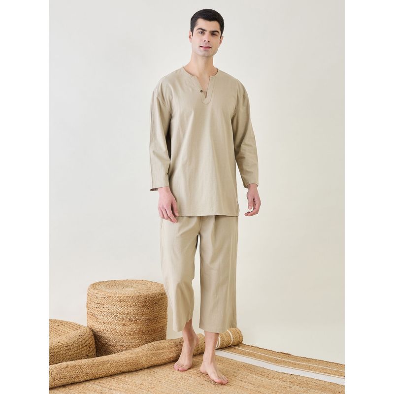 The Kaftan Company Mens Khaki Shirt and Pyjama (Set of 2) (S)