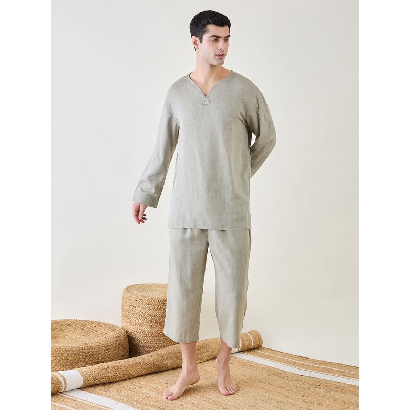The Kaftan Company Mens Green Cotton Top and Pyjama (Set of 2) (S)