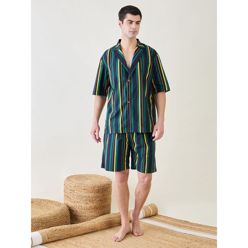The Kaftan Company Mens Striped Collar Shirt and Shorts (Set of 2) (M)